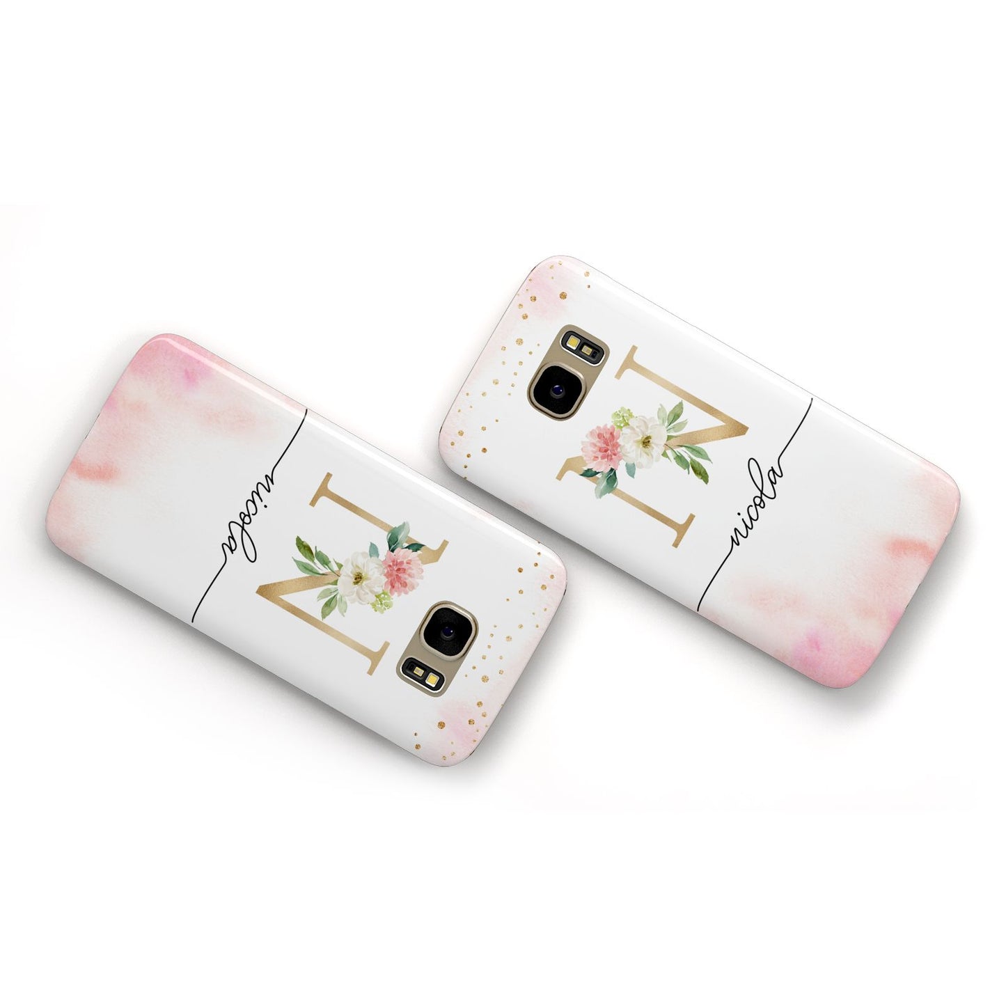 Pink Watercolour Monogram Samsung Galaxy Case Flat Overview