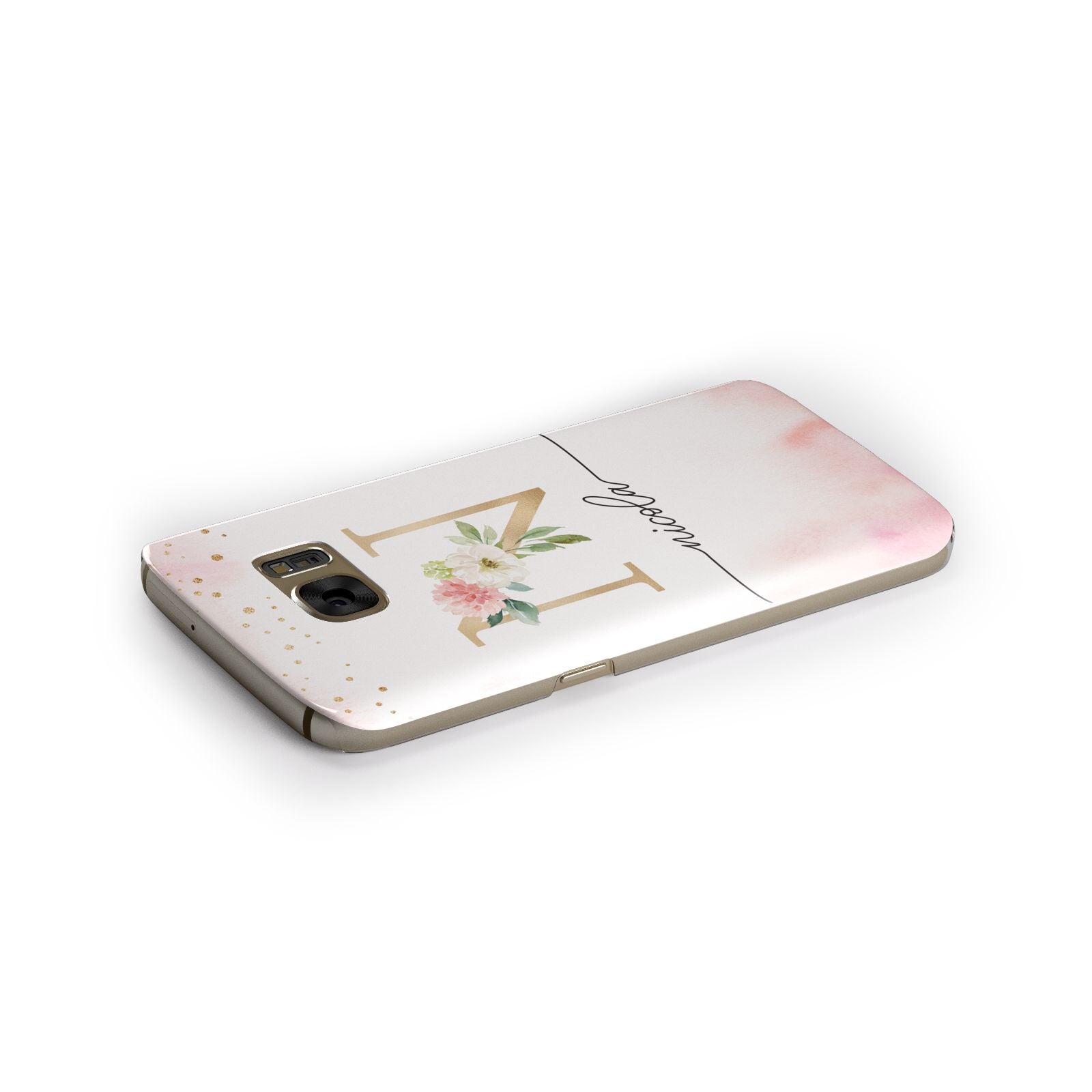 Pink Watercolour Monogram Samsung Galaxy Case Side Close Up