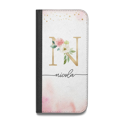 Pink Watercolour Monogram Vegan Leather Flip Samsung Case