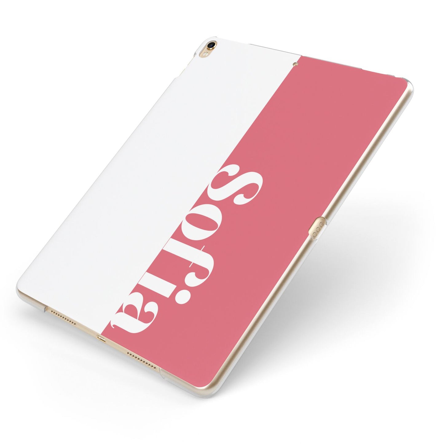 Pink White Personalised Apple iPad Case on Gold iPad Side View
