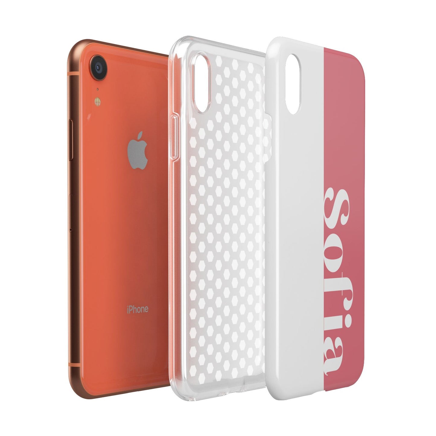 Pink White Personalised Apple iPhone XR Coral 3D Tough Case Expanded view