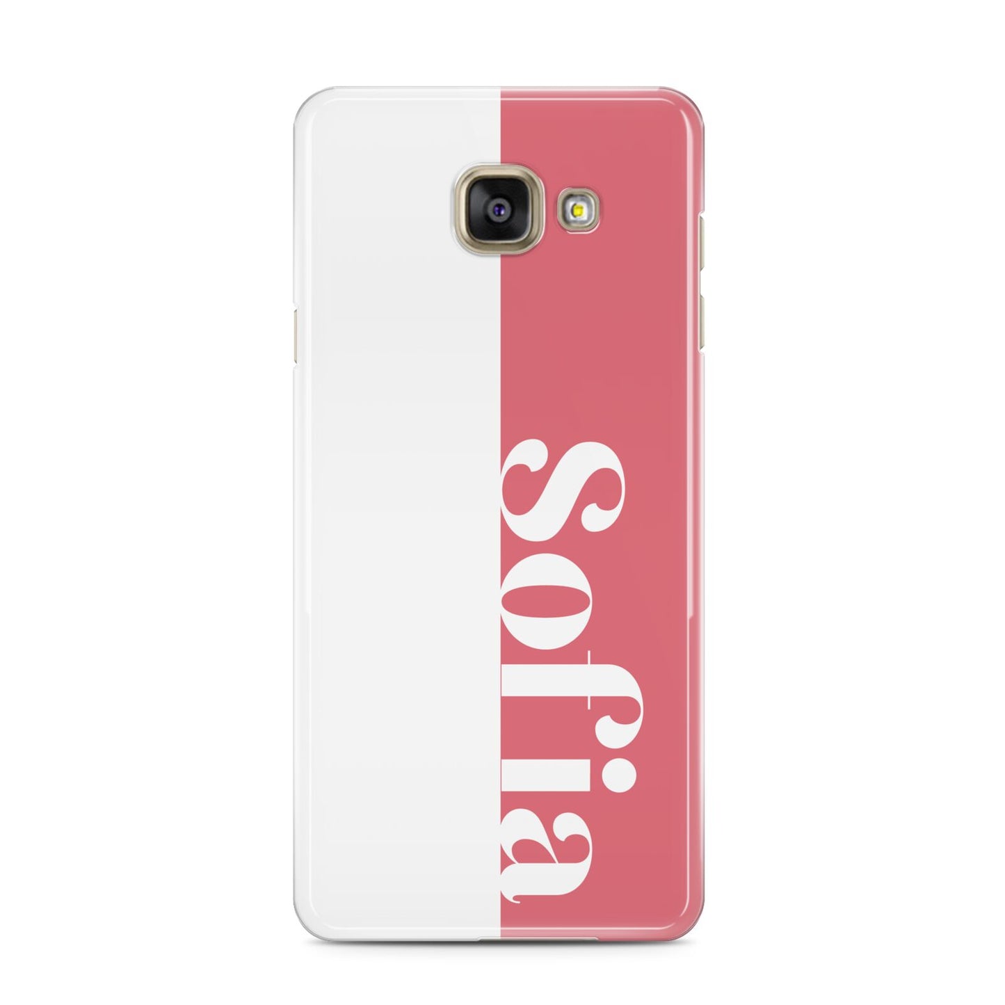 Pink White Personalised Samsung Galaxy A3 2016 Case on gold phone