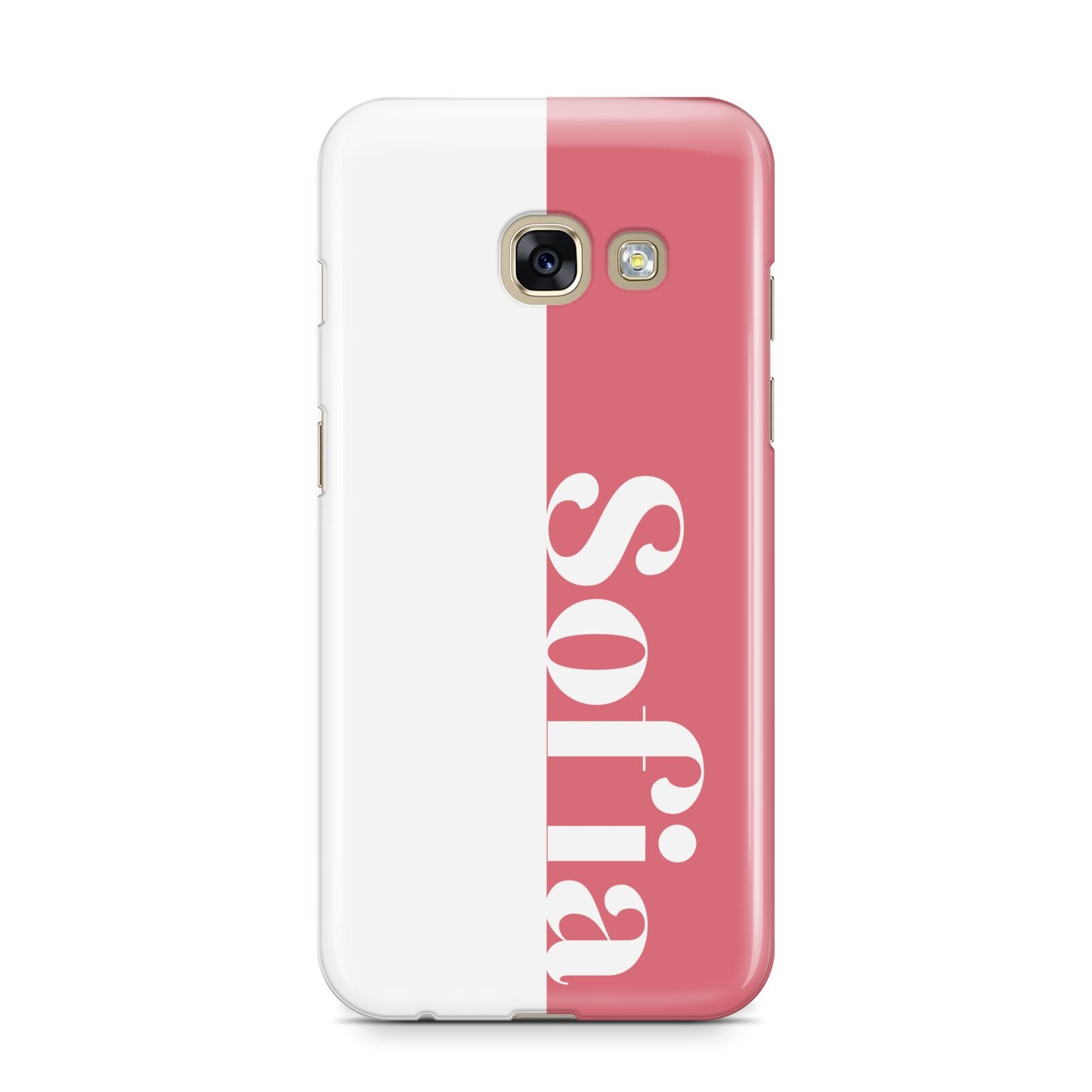 Pink White Personalised Samsung Galaxy A3 2017 Case on gold phone
