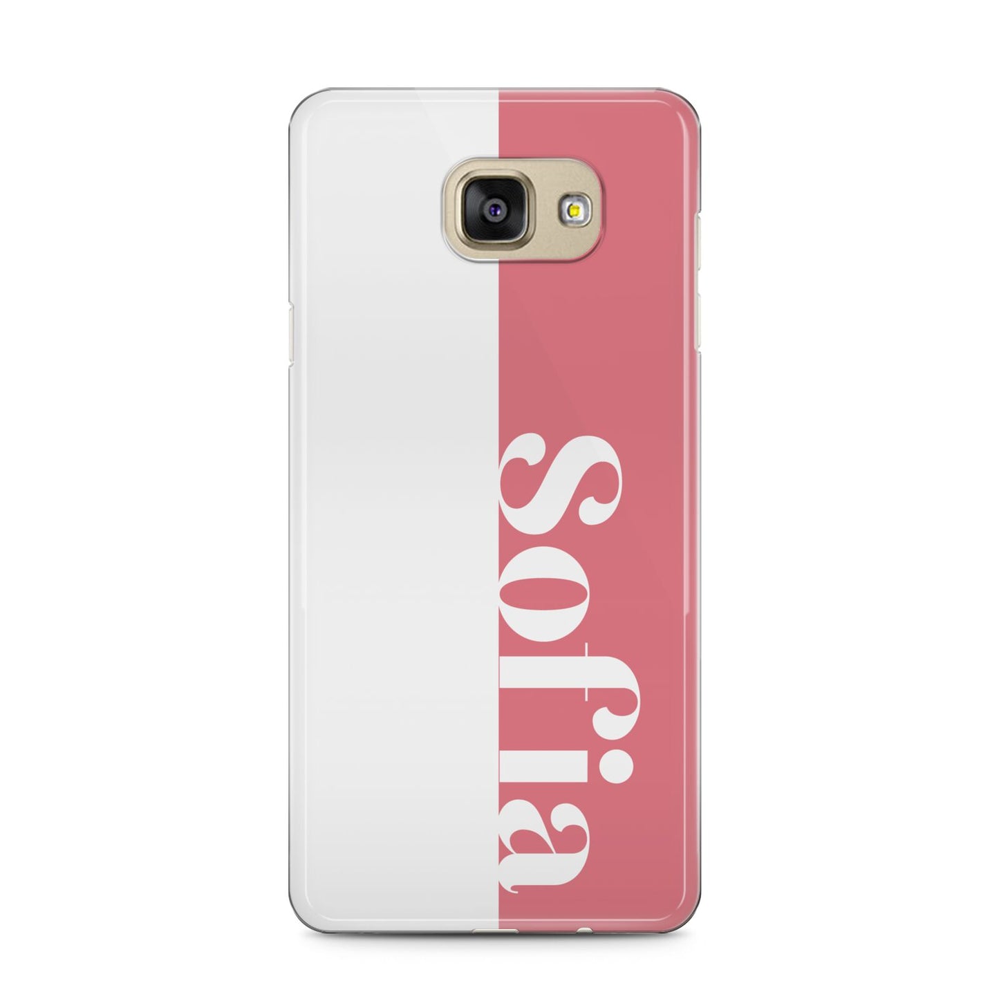 Pink White Personalised Samsung Galaxy A5 2016 Case on gold phone