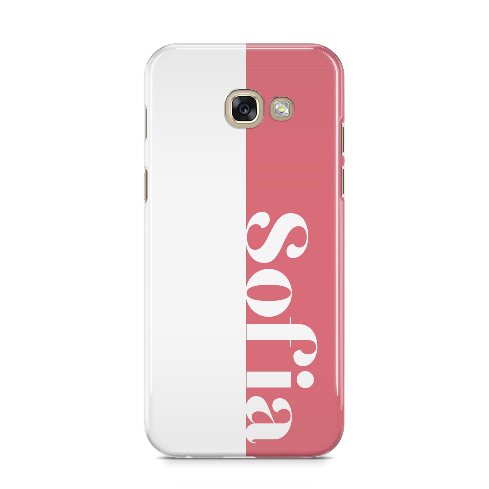 Pink White Personalised Samsung Galaxy A5 2017 Case on gold phone