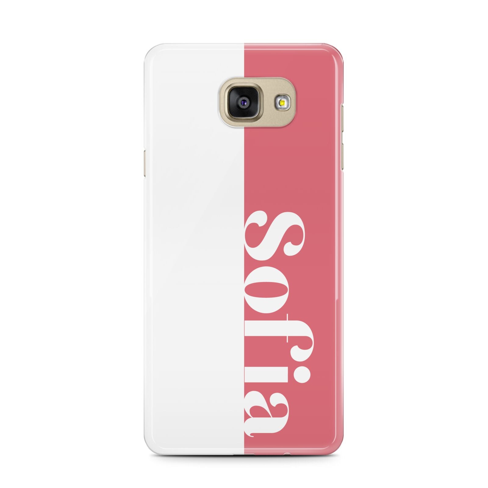 Pink White Personalised Samsung Galaxy A7 2016 Case on gold phone