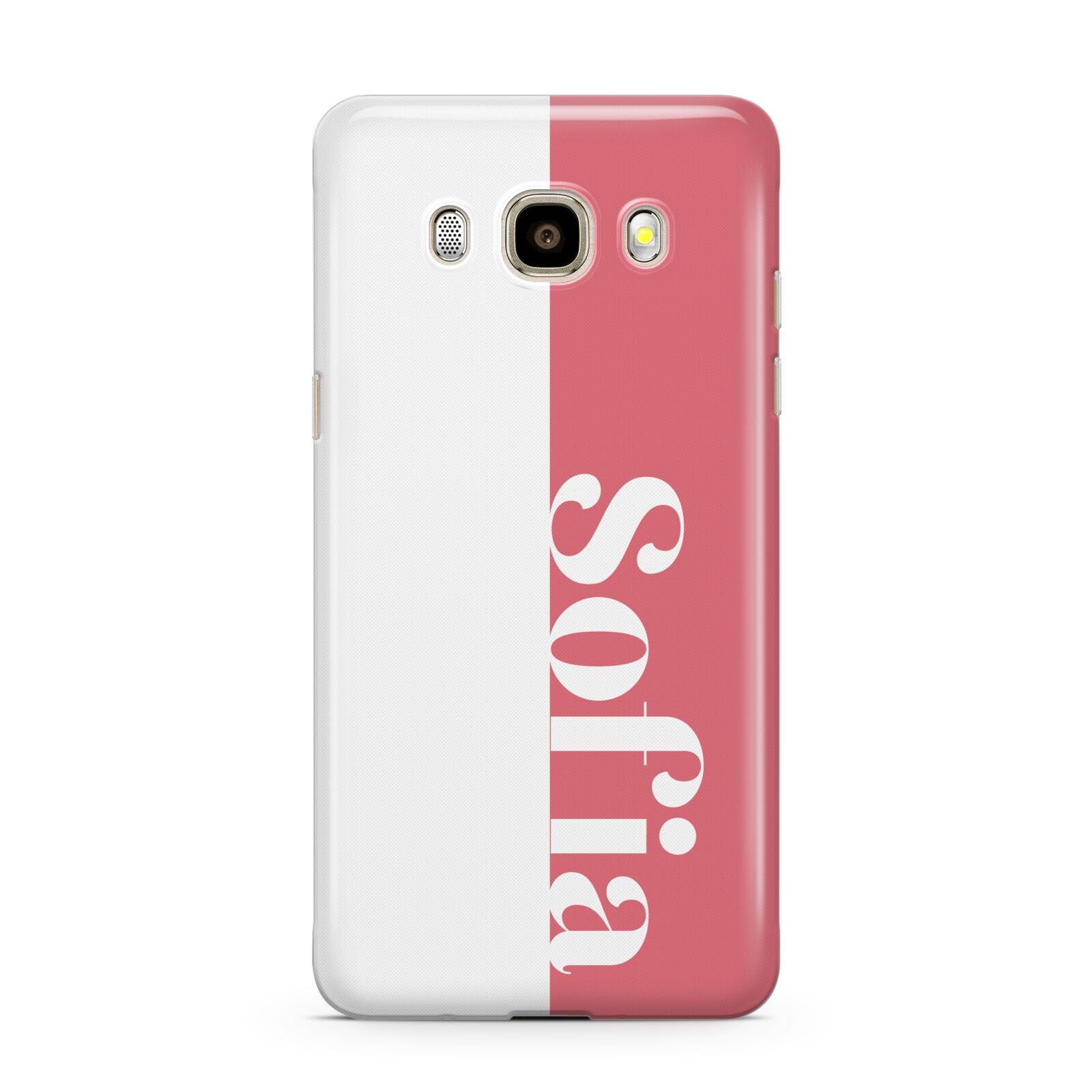 Pink White Personalised Samsung Galaxy J7 2016 Case on gold phone