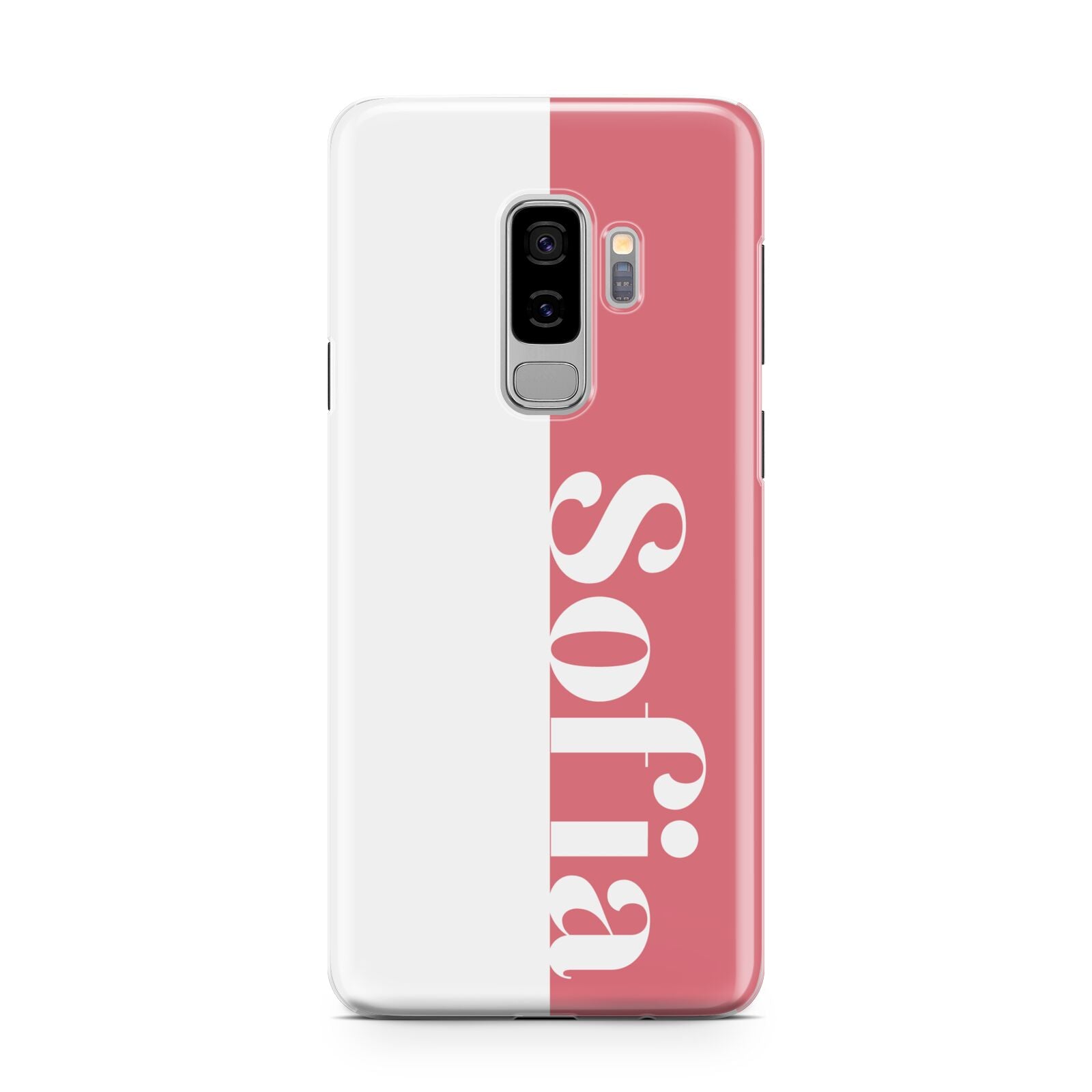 Pink White Personalised Samsung Galaxy S9 Plus Case on Silver phone