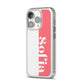 Pink White Personalised iPhone 14 Pro Clear Tough Case Silver Angled Image
