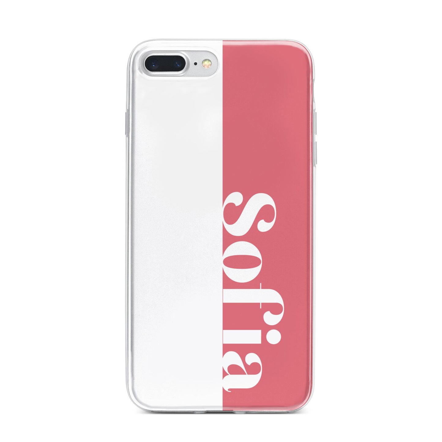Pink White Personalised iPhone 7 Plus Bumper Case on Silver iPhone
