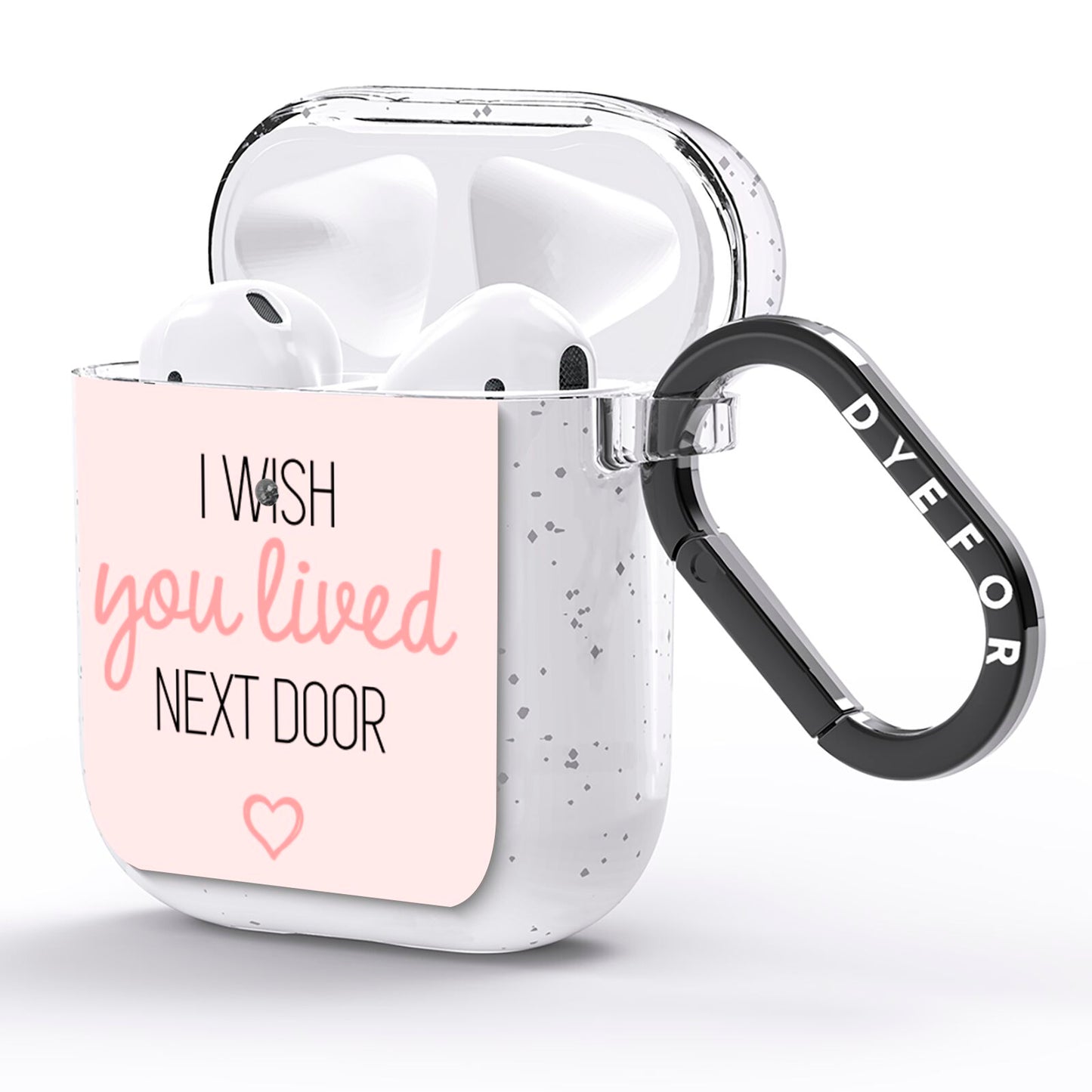 Pink Wish You Were Here AirPods Glitter Case Side Image