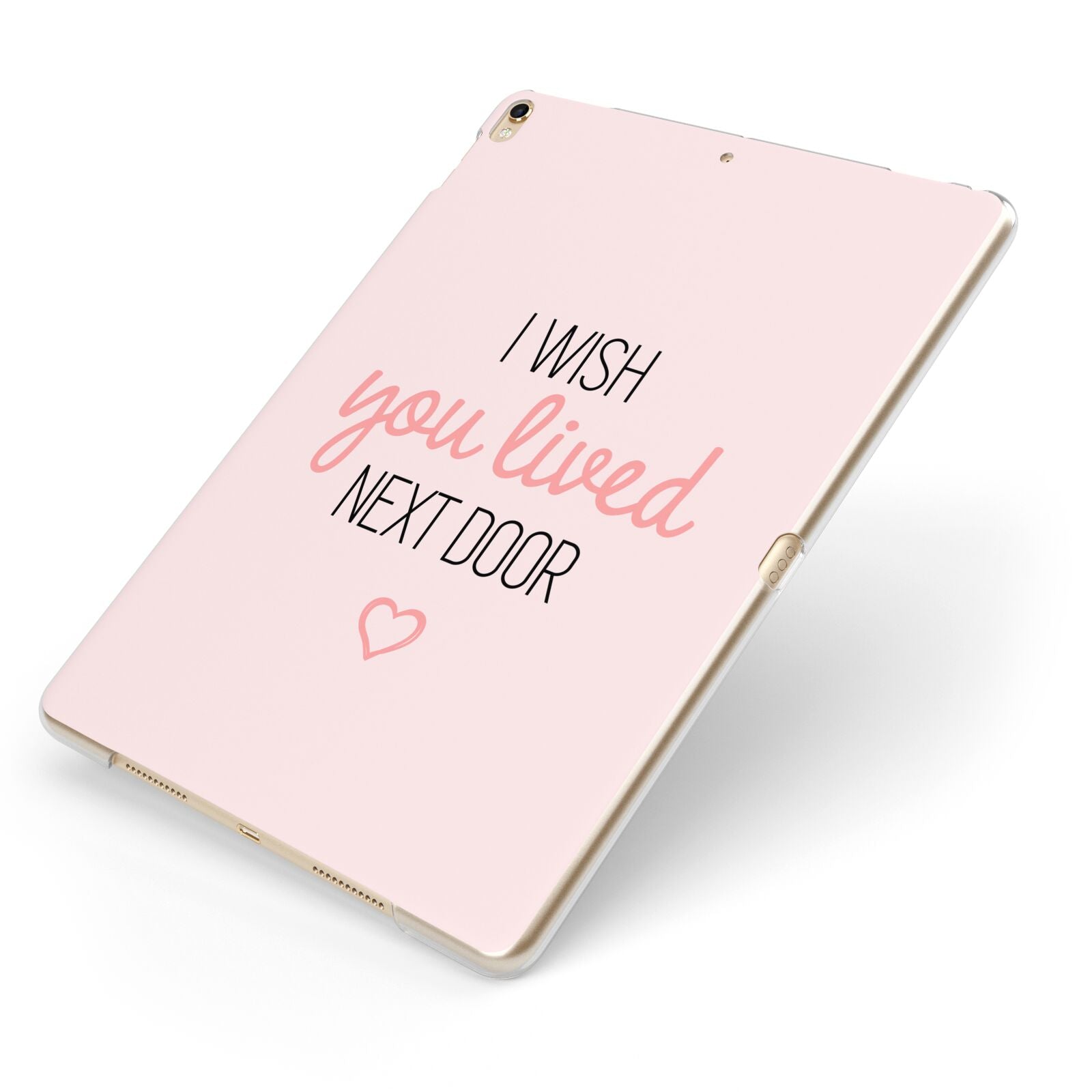 Pink Wish You Were Here Apple iPad Case on Gold iPad Side View