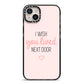 Pink Wish You Were Here iPhone 14 Plus Black Impact Case on Silver phone