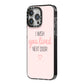 Pink Wish You Were Here iPhone 14 Pro Max Black Impact Case Side Angle on Silver phone