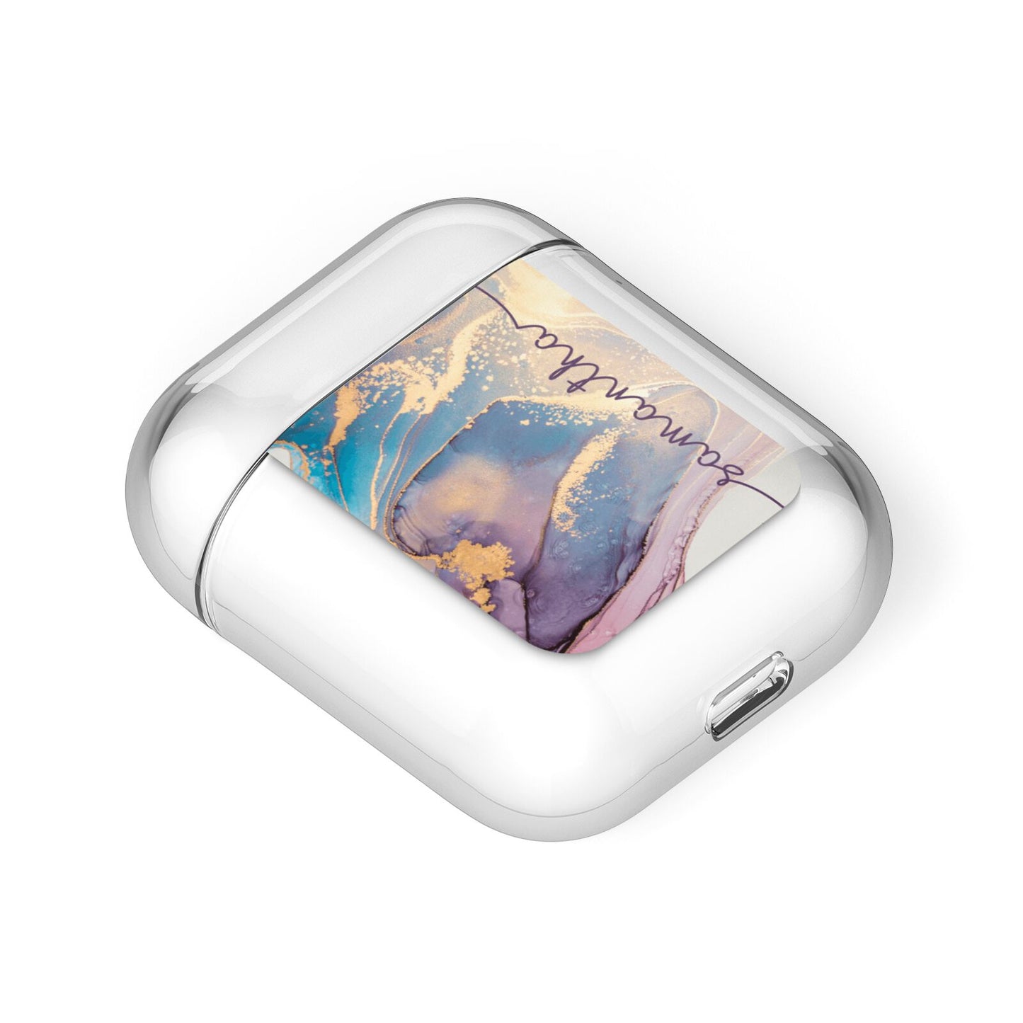 Pink and Blue Marble AirPods Case Laid Flat
