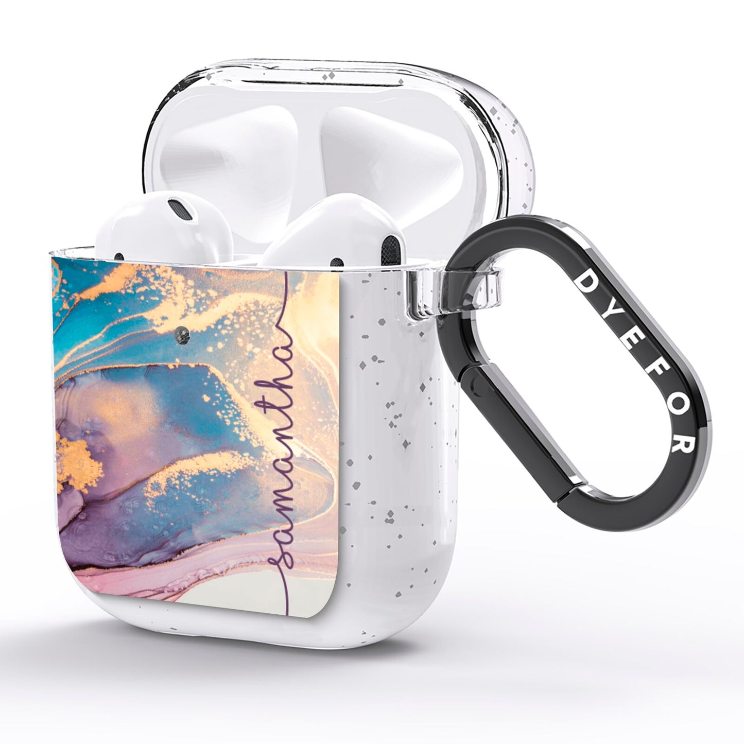 Pink and Blue Marble AirPods Glitter Case Side Image