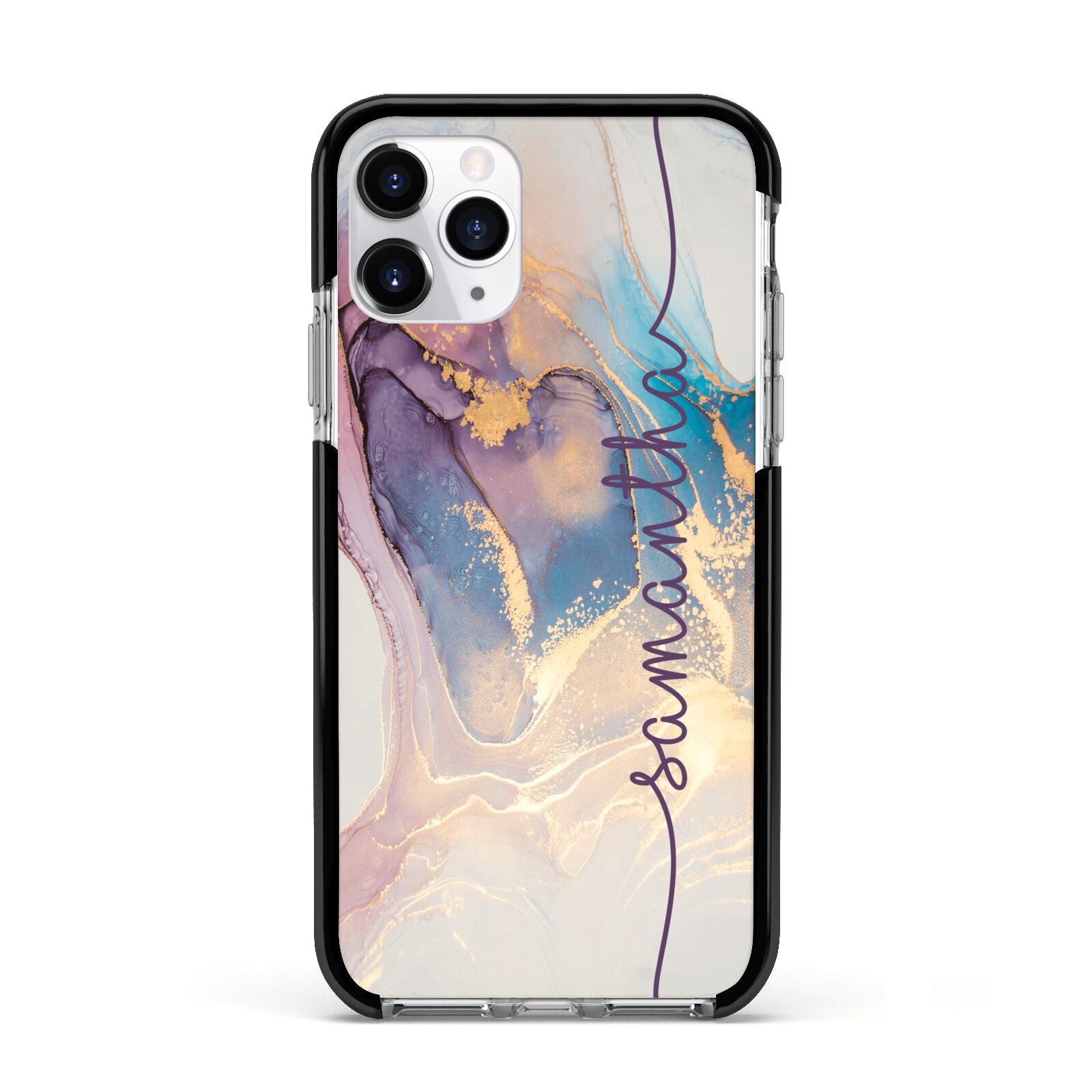 Pink and Blue Marble Apple iPhone 11 Pro in Silver with Black Impact Case