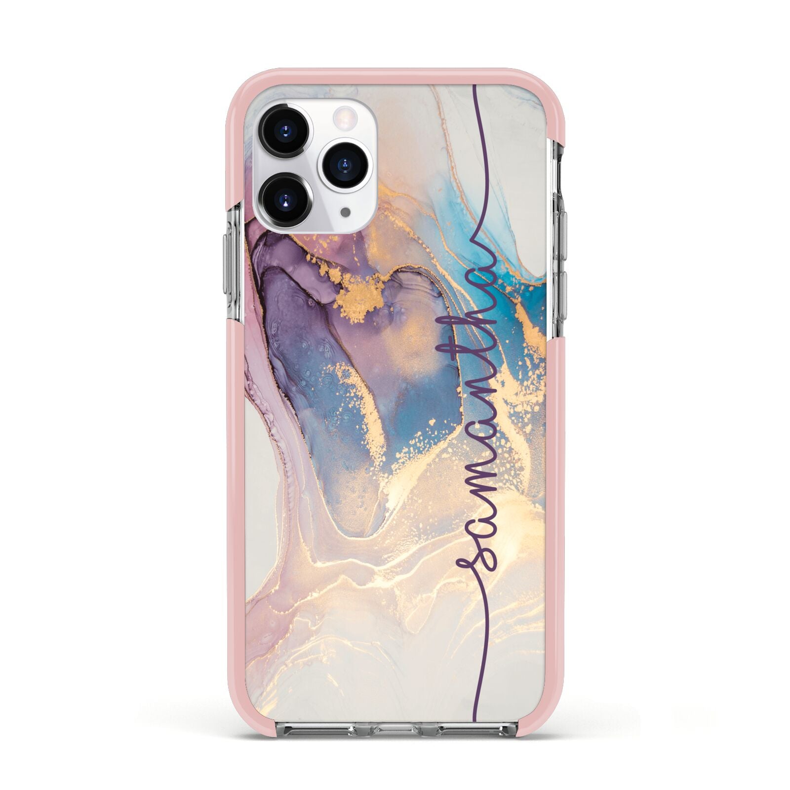 Pink and Blue Marble Apple iPhone 11 Pro in Silver with Pink Impact Case