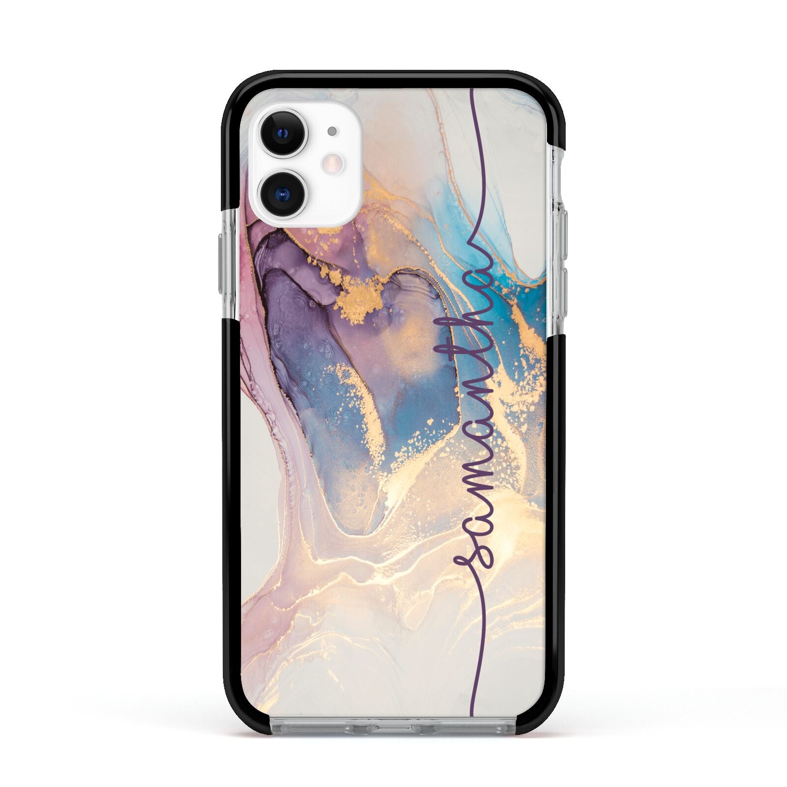 Pink and Blue Marble Apple iPhone 11 in White with Black Impact Case