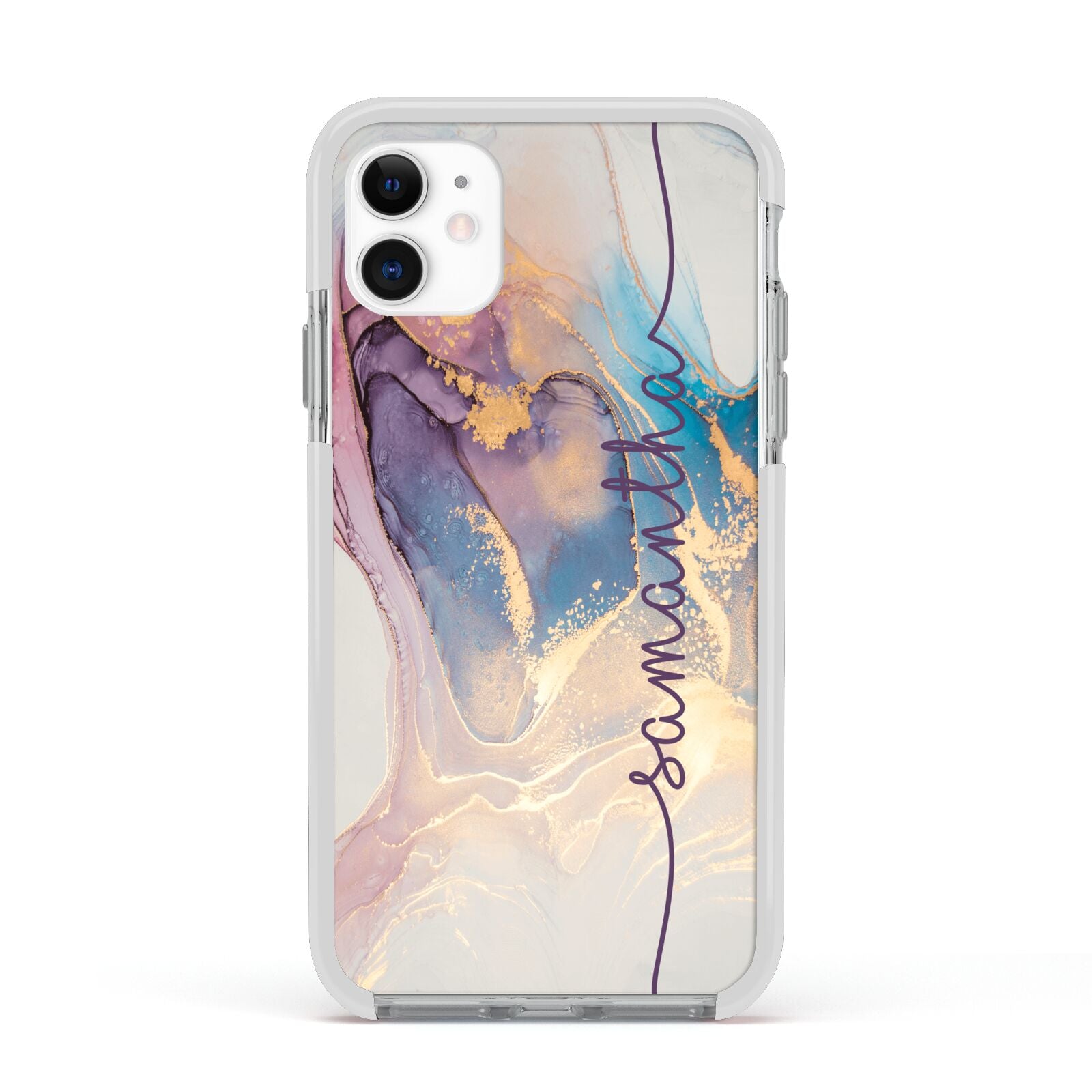 Pink and Blue Marble Apple iPhone 11 in White with White Impact Case