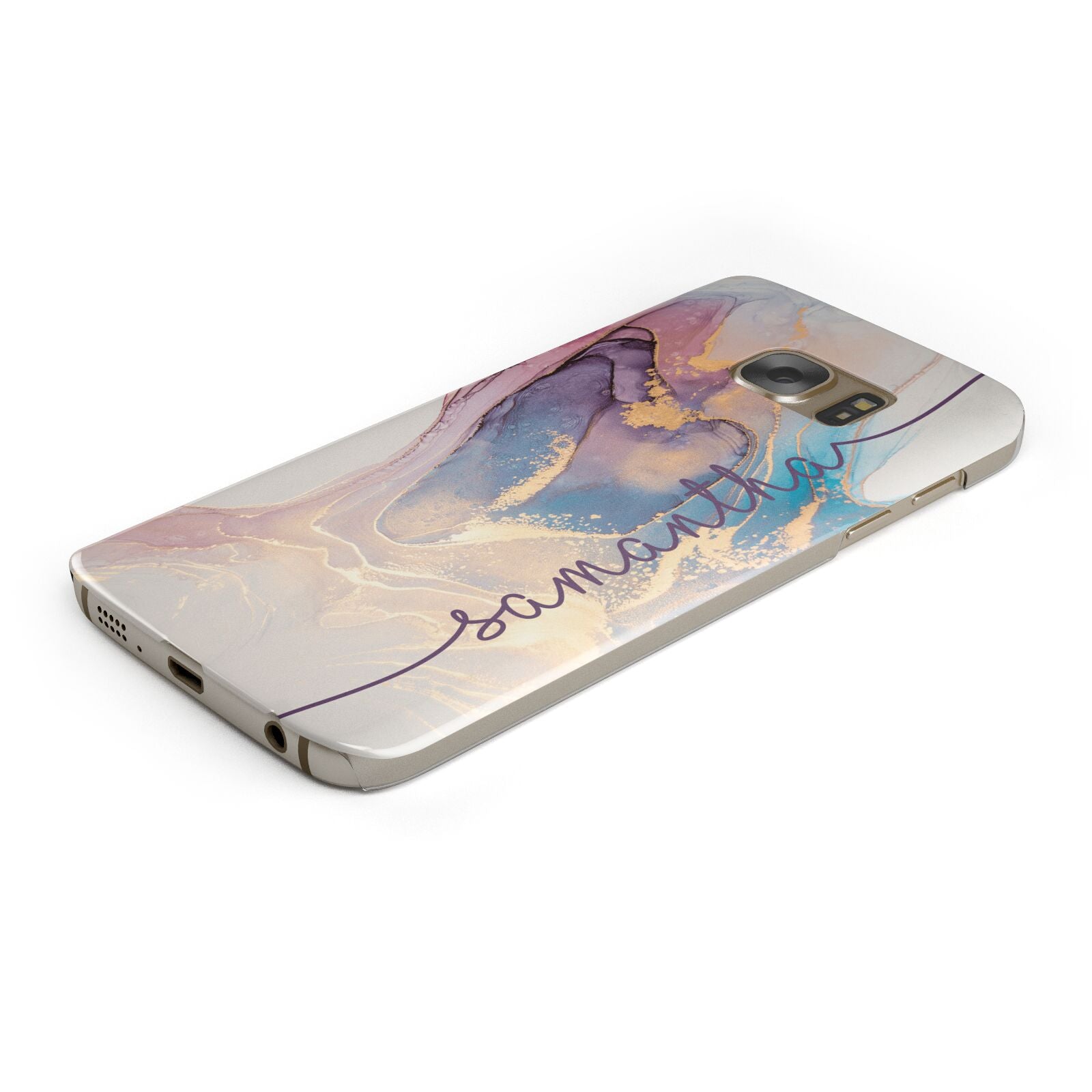 Pink and Blue Marble Protective Samsung Galaxy Case Angled Image