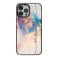 Pink and Blue Marble iPhone 13 Pro Max Black Impact Case on Silver phone