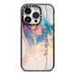 Pink and Blue Marble iPhone 14 Pro Black Impact Case on Silver phone