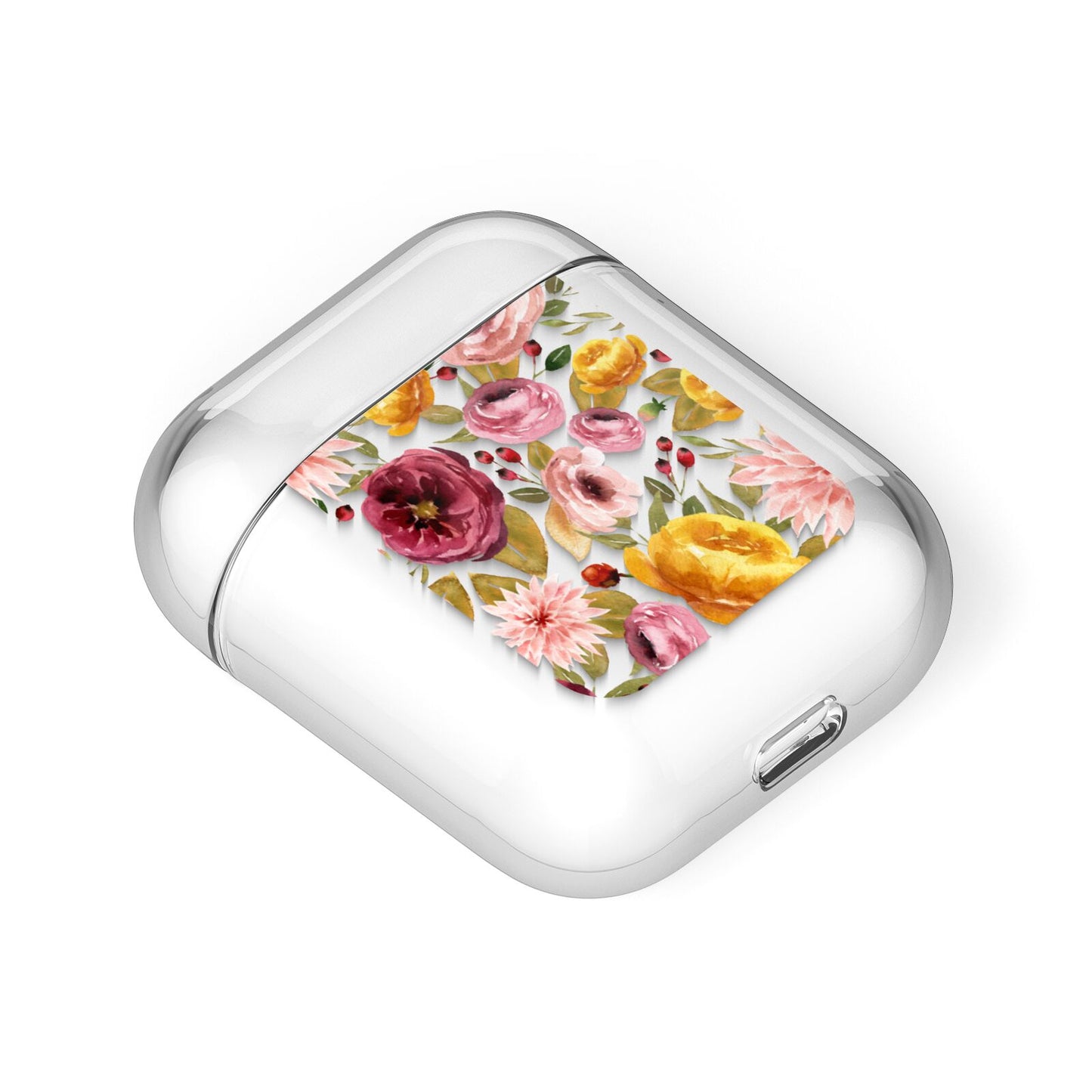Pink and Mustard Floral AirPods Case Laid Flat