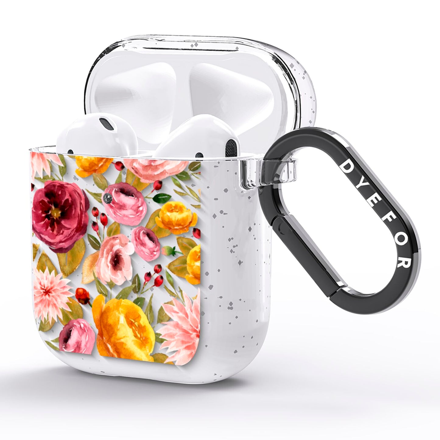 Pink and Mustard Floral AirPods Glitter Case Side Image