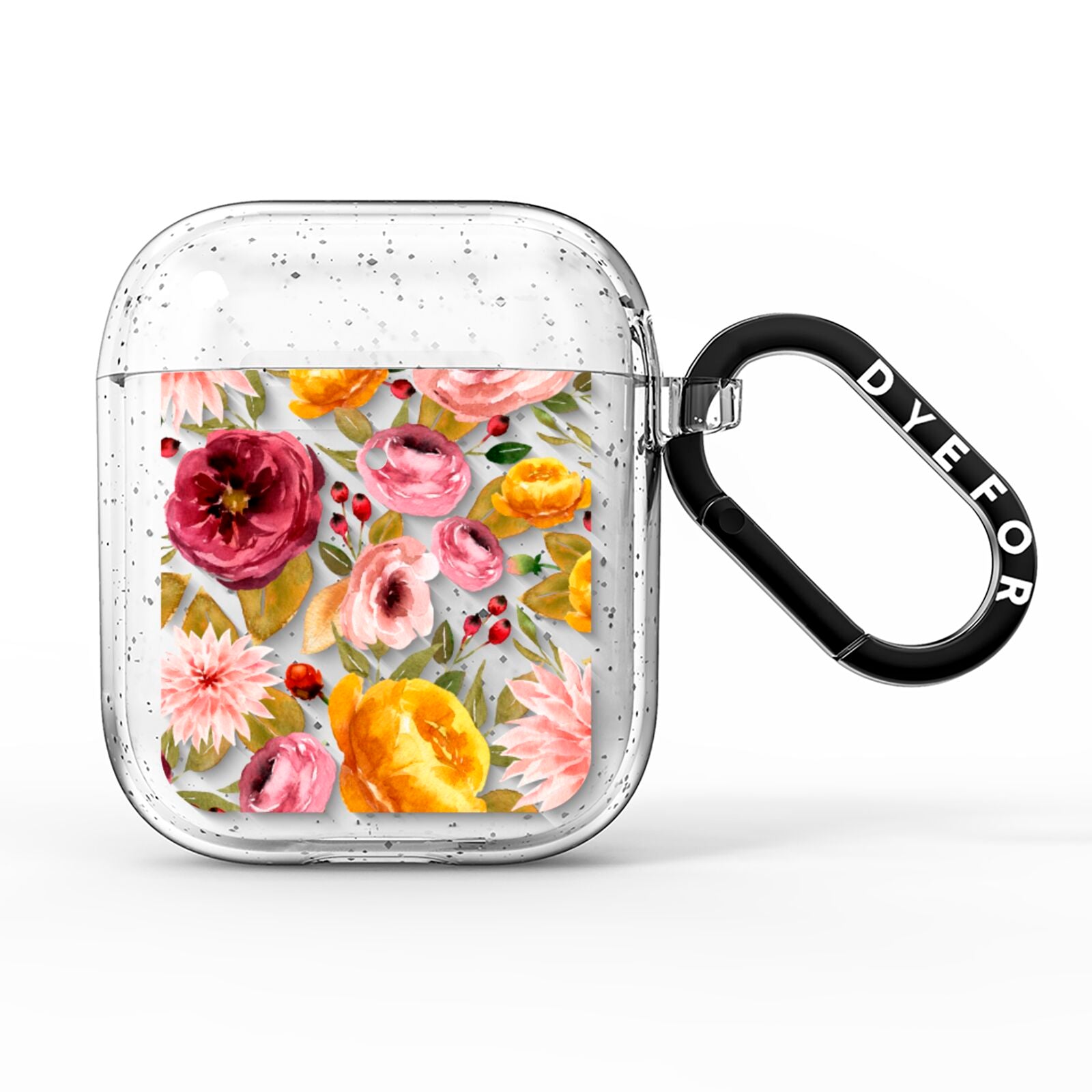 Pink and Mustard Floral AirPods Glitter Case