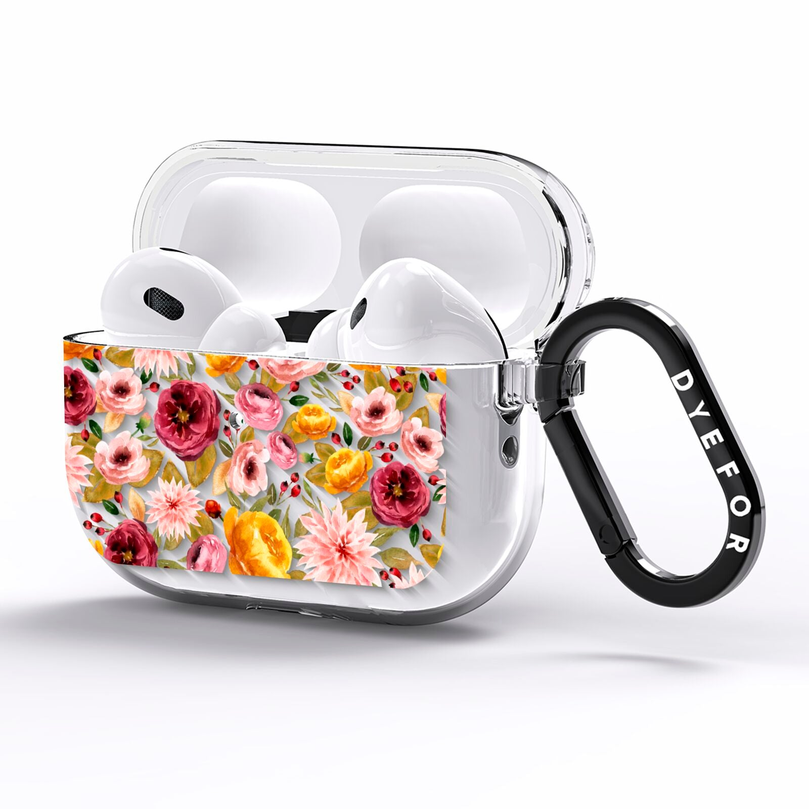 Pink and Mustard Floral AirPods Pro Clear Case Side Image