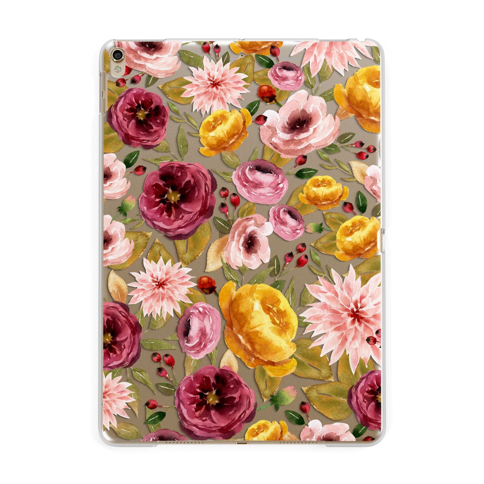 Clear Pink and Mustard Floral Apple iPad Gold Case