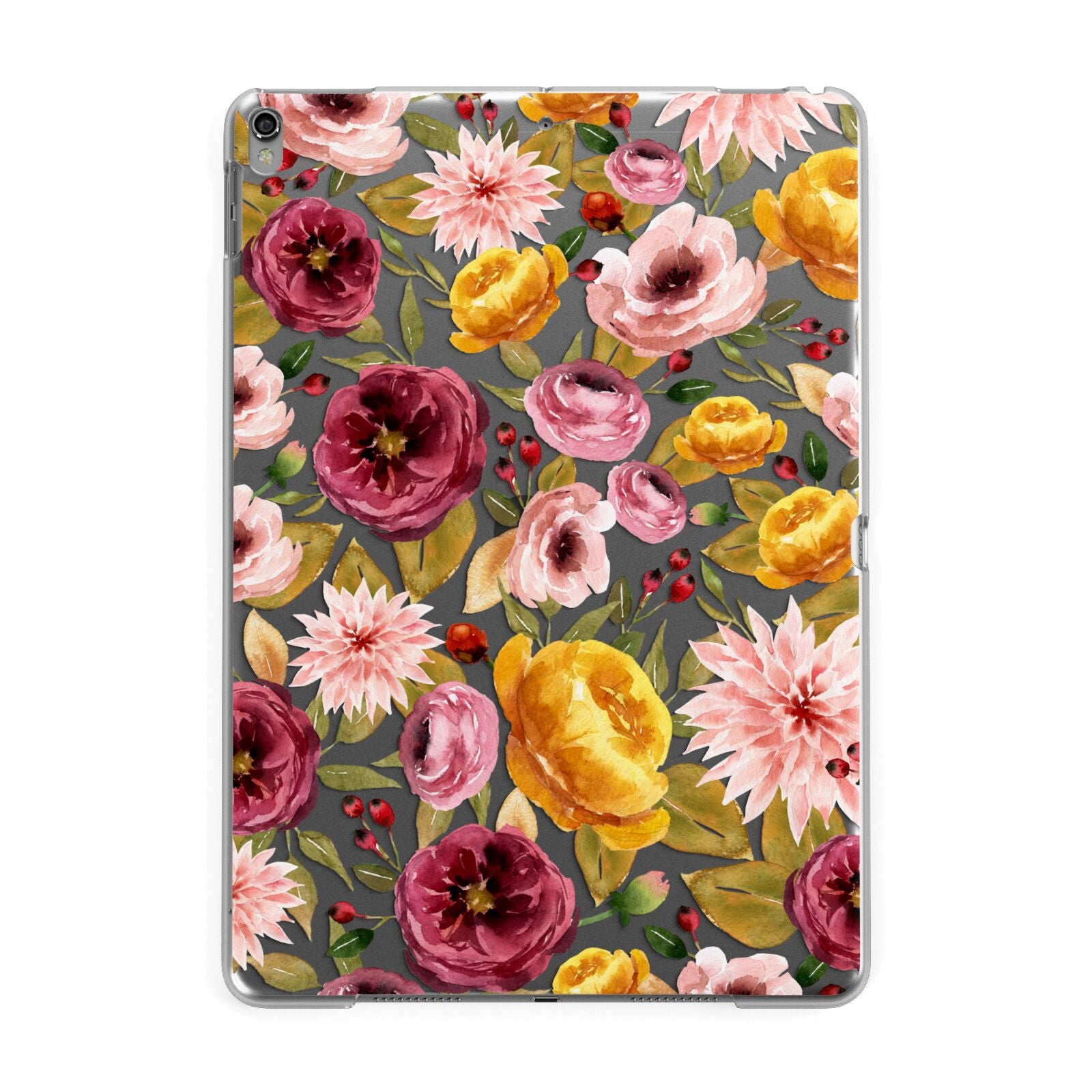 Clear Pink and Mustard Floral Apple iPad Grey Case