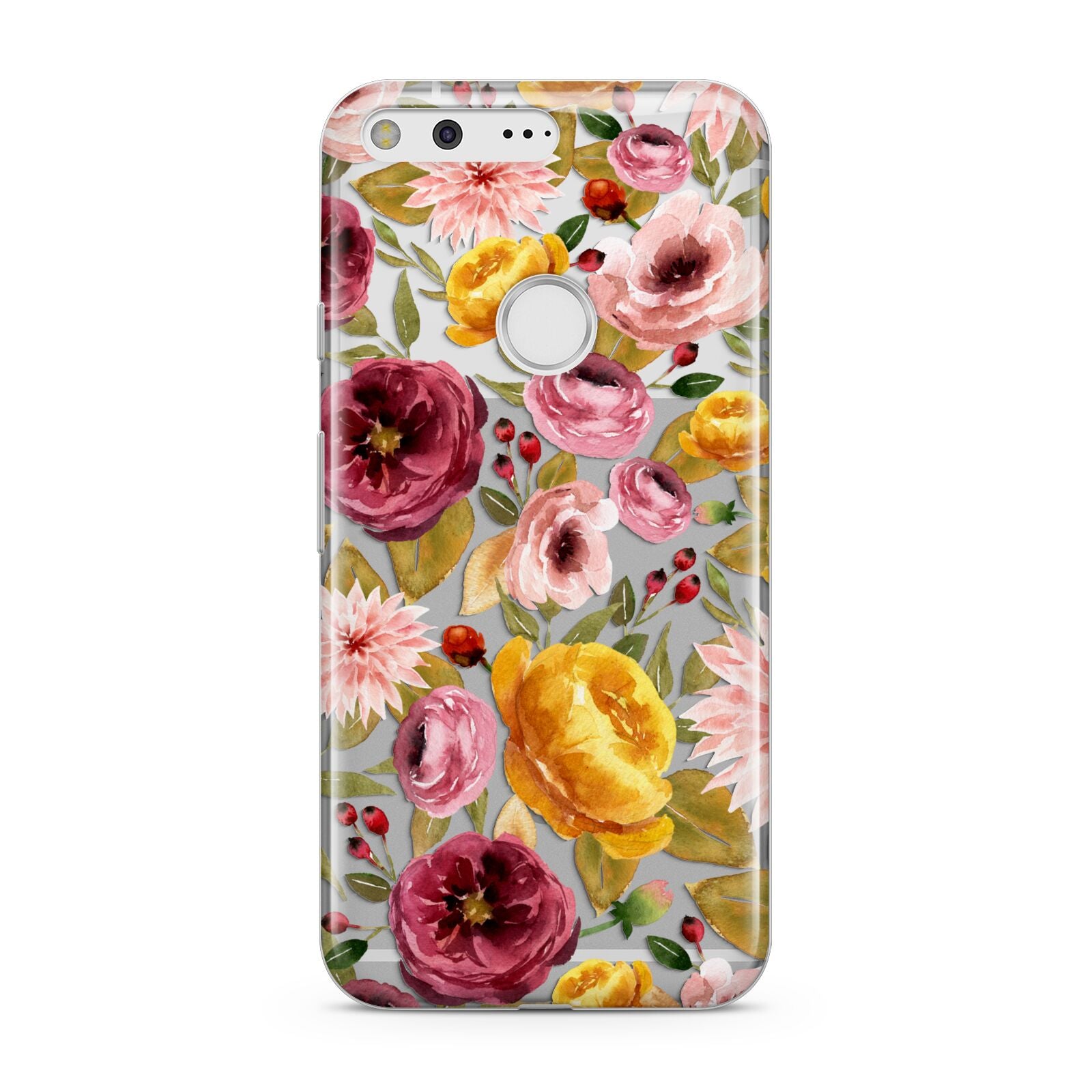 Clear Pink and Mustard Floral Google Pixel Case