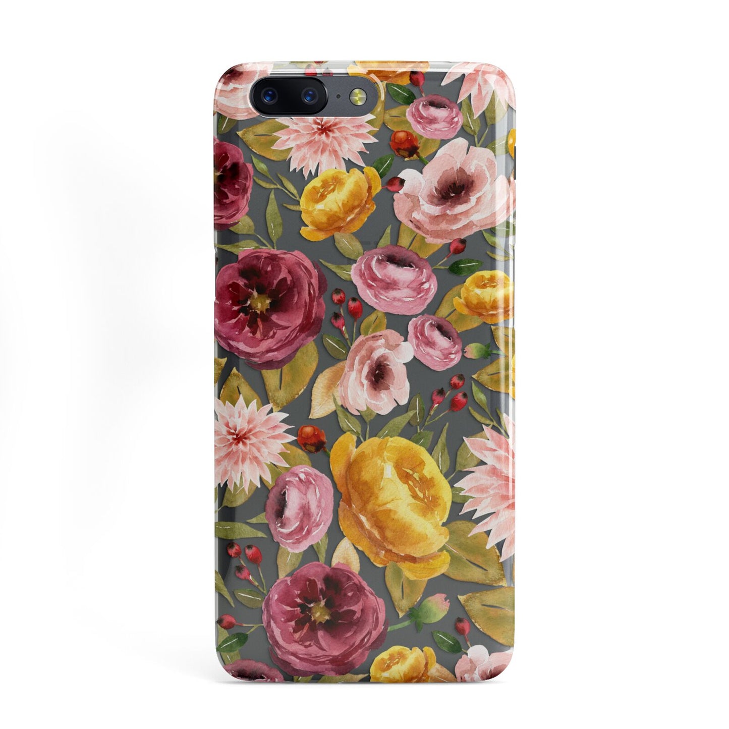 Clear Pink and Mustard Floral OnePlus Case