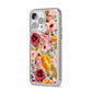 Pink and Mustard Floral iPhone 14 Pro Max Clear Tough Case Silver Angled Image