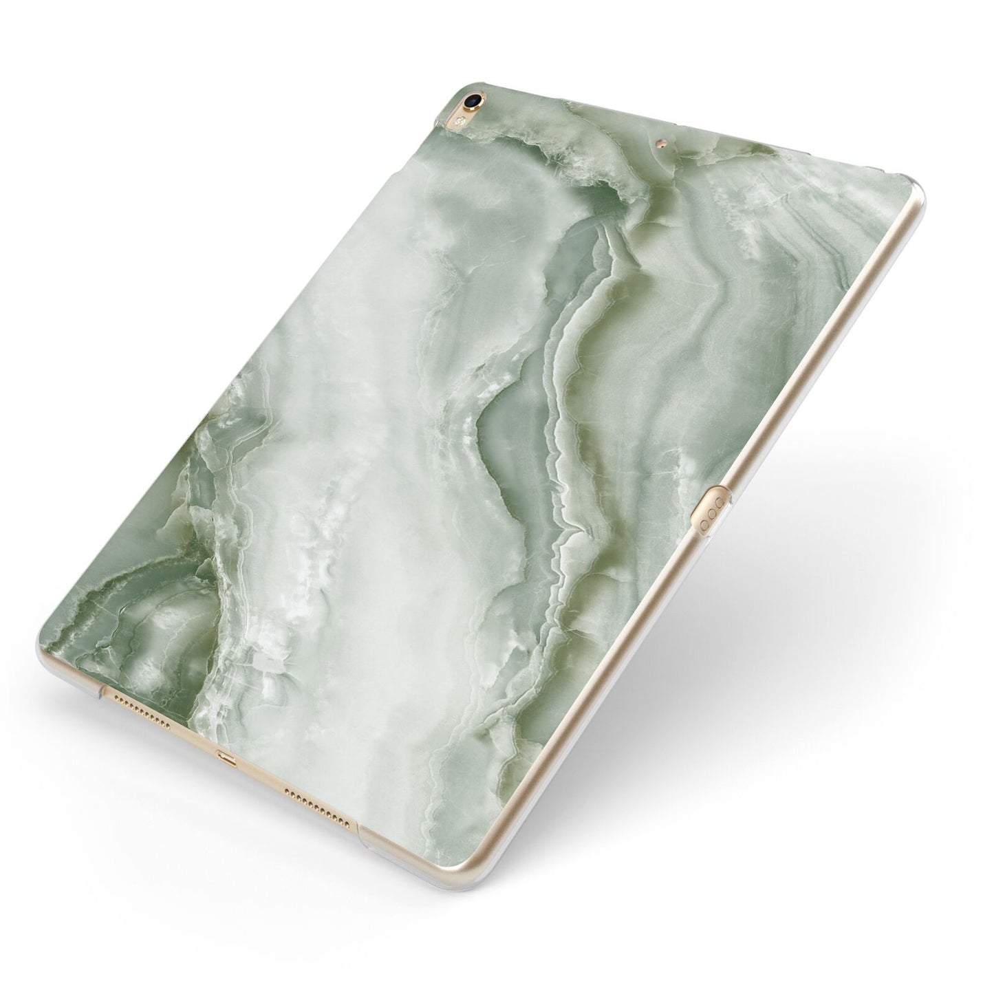 Pistachio Green Marble Apple iPad Case on Gold iPad Side View