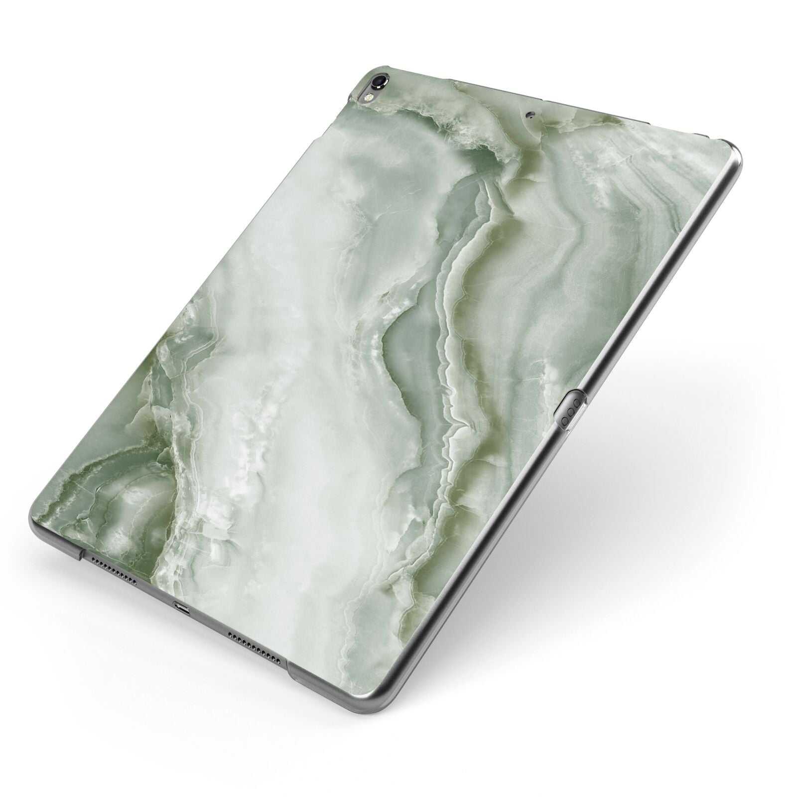 Pistachio Green Marble Apple iPad Case on Grey iPad Side View