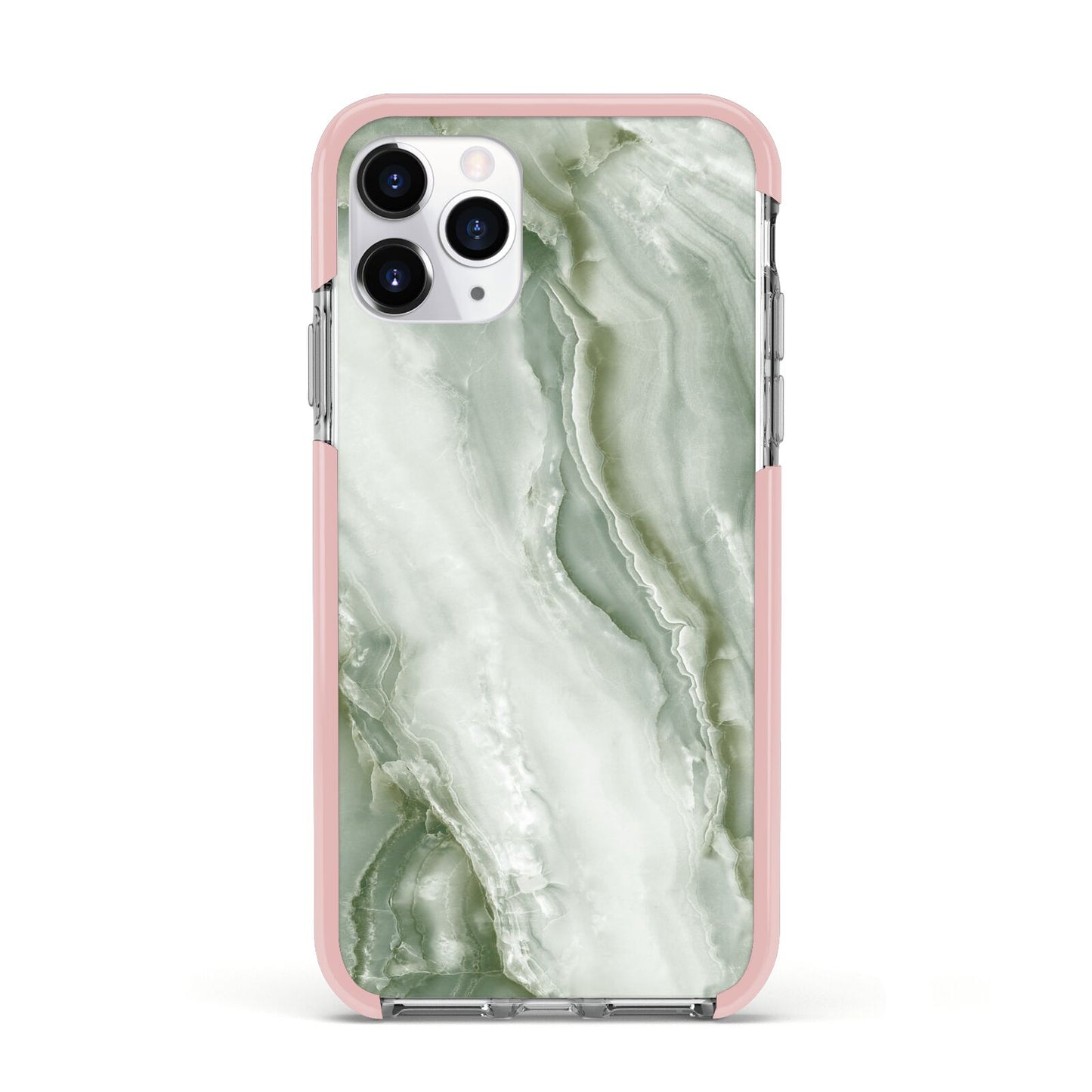 Pistachio Green Marble Apple iPhone 11 Pro in Silver with Pink Impact Case