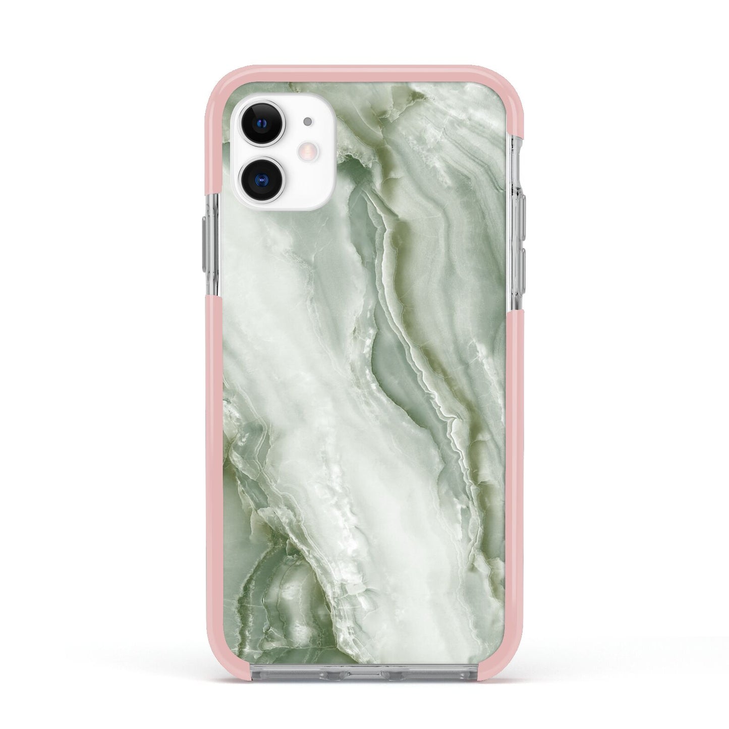 Pistachio Green Marble Apple iPhone 11 in White with Pink Impact Case