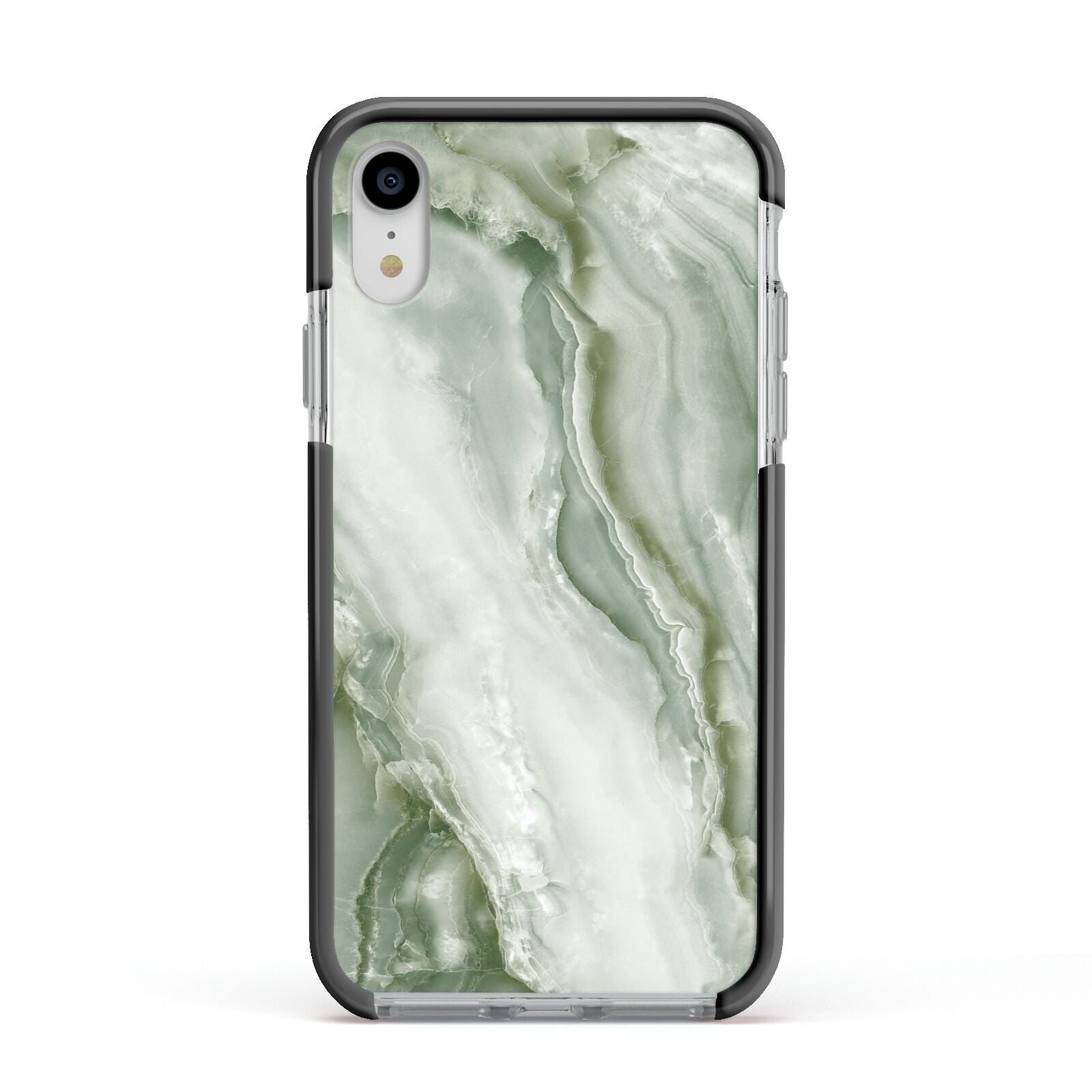 Pistachio Green Marble Apple iPhone XR Impact Case Black Edge on Silver Phone