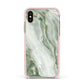 Pistachio Green Marble Apple iPhone Xs Impact Case Pink Edge on Gold Phone