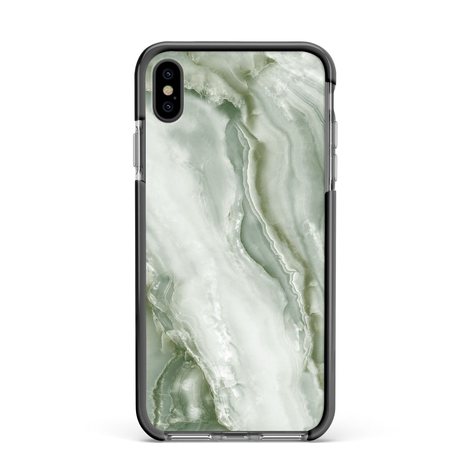 Pistachio Green Marble Apple iPhone Xs Max Impact Case Black Edge on Black Phone