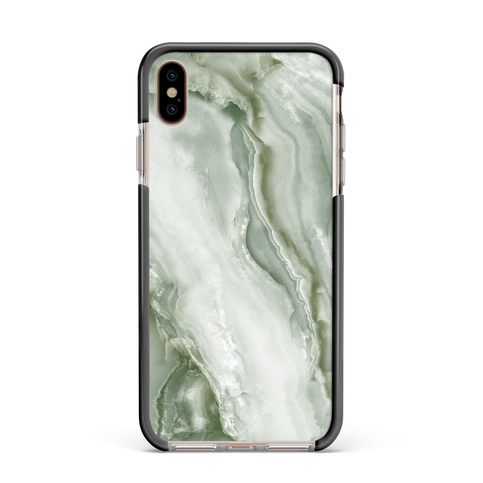 Pistachio Green Marble Apple iPhone Xs Max Impact Case Black Edge on Gold Phone