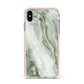 Pistachio Green Marble Apple iPhone Xs Max Impact Case Pink Edge on Silver Phone