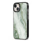 Pistachio Green Marble iPhone 13 Black Impact Case Side Angle on Silver phone