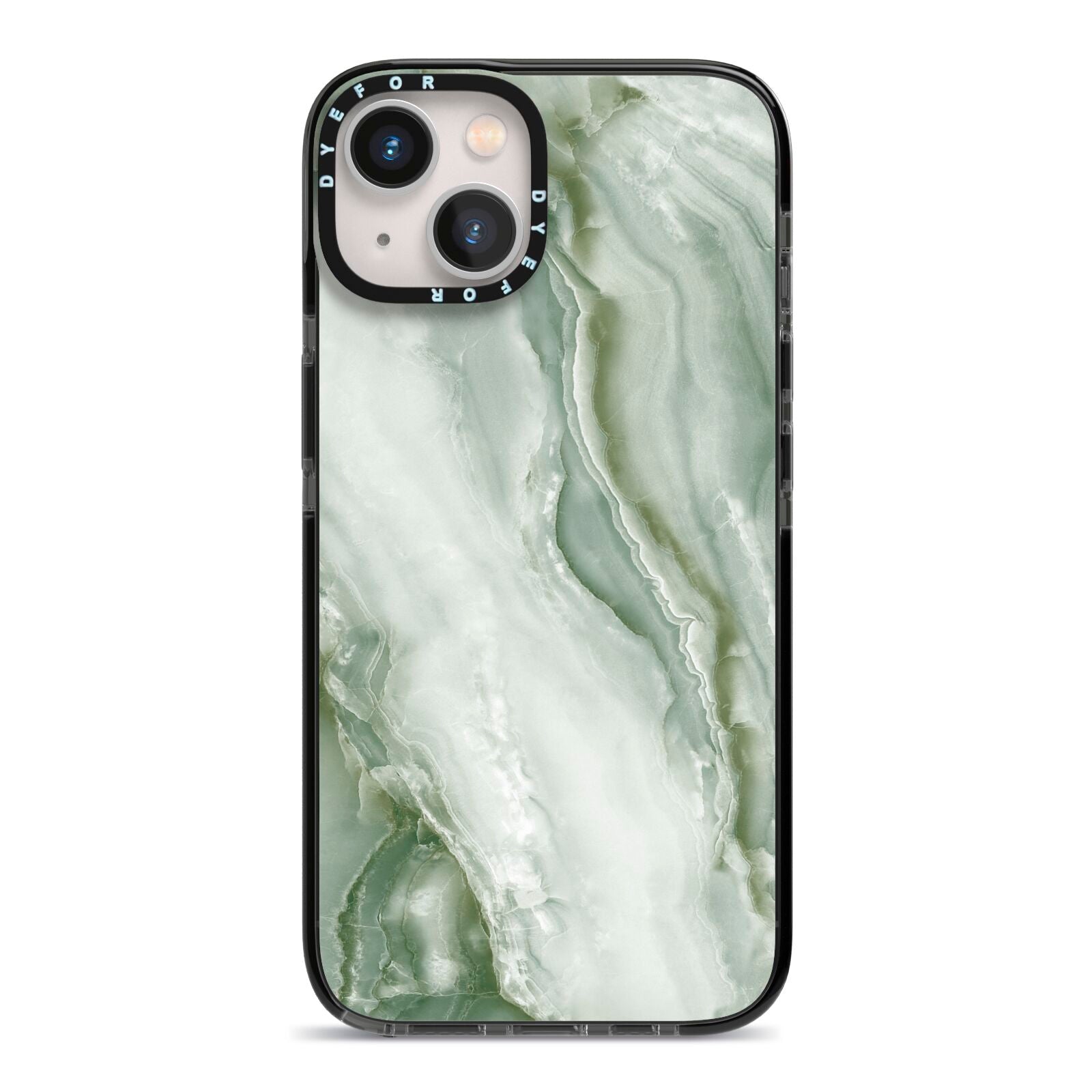 Pistachio Green Marble iPhone 13 Black Impact Case on Silver phone