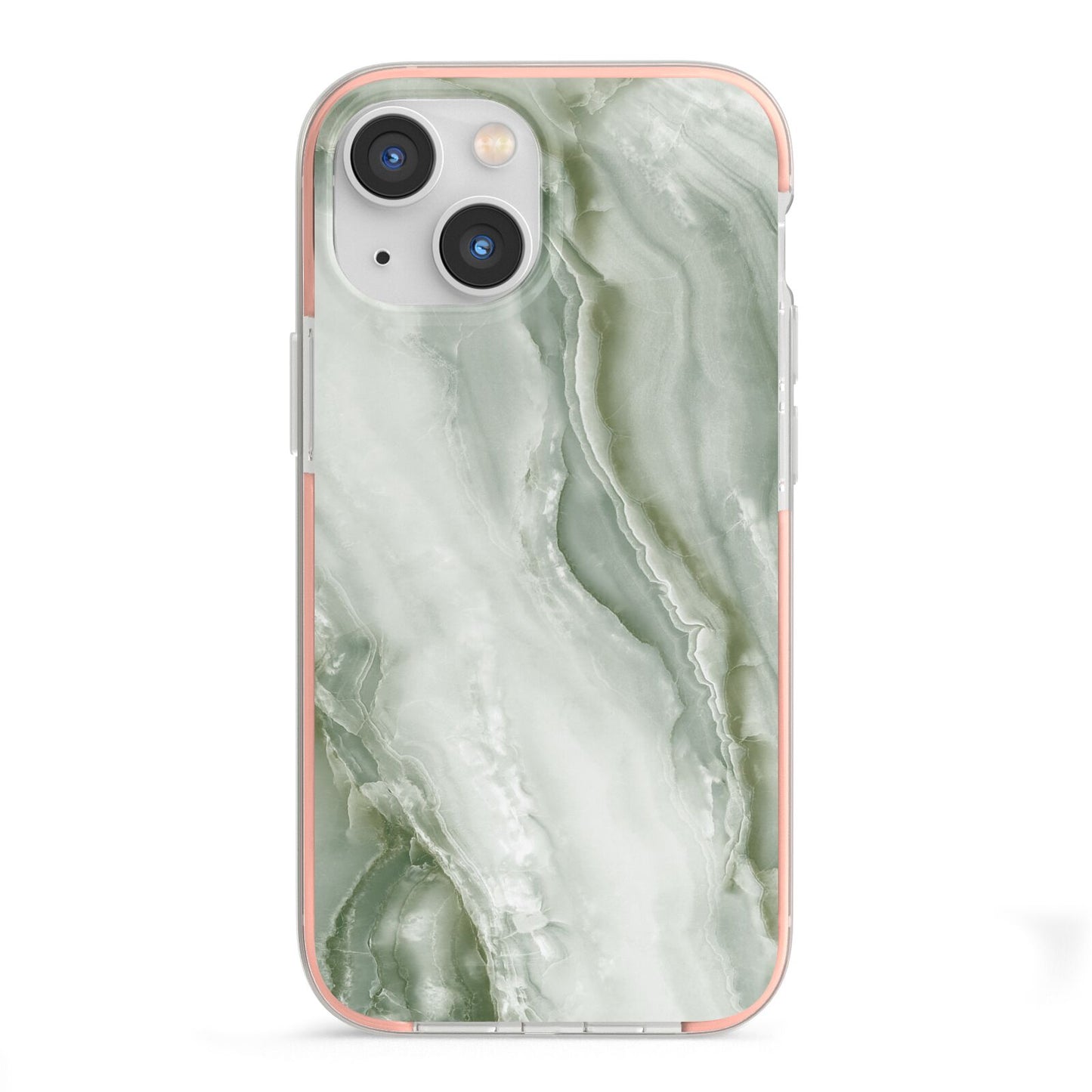Pistachio Green Marble iPhone 13 Mini TPU Impact Case with Pink Edges