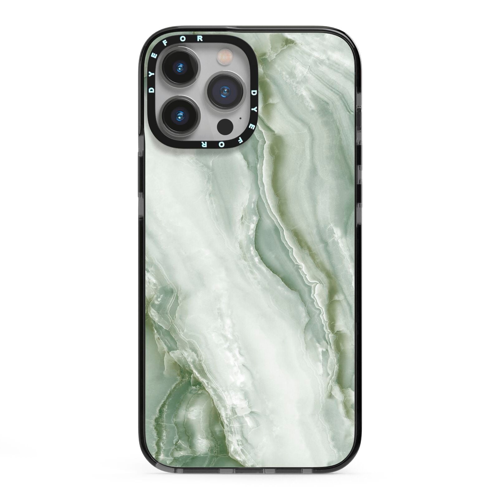 Pistachio Green Marble iPhone 13 Pro Max Black Impact Case on Silver phone