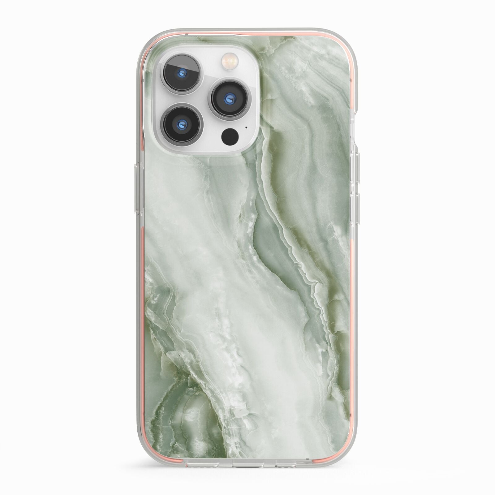 Pistachio Green Marble iPhone 13 Pro TPU Impact Case with Pink Edges